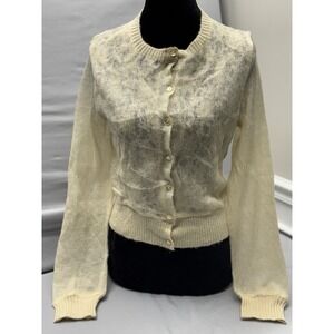 Lace Button Down Sweater Vintage Silvergate Ivory Large